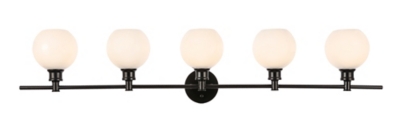 Collier 5 Light Black And Frosted White Glass Wall Sconce, Black, large