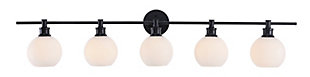 Your guests are sure to admire the beautiful simplicity of shape and form in this sconce from the Collier Collection. It can be oriented facing up or down to illuminate a room. The light, with ball-shaped glass shades, is perfect for enhancing your bathroom, foyer or hallway in a chic and fashionable style.Made of glass and metal | Ball-shaped shades | Clean, sleek lines and minimalistic design; versatile fit for any aesthetic | 5 lights illuminate downward or upward | Easily mounted on wall | Uses 5 E26 bulbs (sold separately); compatible with LED bulbs | Dimmable | No assembly required | Imported