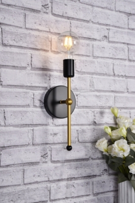 Keely 1 Light Black And Brass Wall Sconce, Black/Brass, large