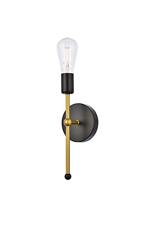 Although small, the Keely Collection wall sconce will be sure to pop in any room. Its linear shape creates a modern torch-like look for your space. The light also includes a dimmable feature.Made of iron | Features round backplate | Single arm | Uses E26 bulb (sold separately); compatible with LED bulbs | Can be installed with the light facing up or down | Dry and damp listed | Dimmable | No assembly required | Imported