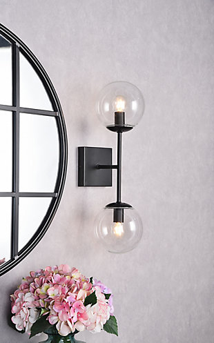 Neri 2 Lights Black And Clear Glass Wall Sconce, Black/Clear, rollover