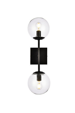 Neri 2 Lights Black And Clear Glass Wall Sconce, Black/Clear, large