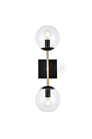 Neri 2 Lights Black And Brass And Clear Glass Wall Sconce, Black/Brass/Clear, large