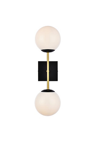 Neri 2 Lights Black And Brass And White Glass Wall Sconce, Black/Brass/White, large