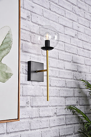The Neri Collection wall sconce has a distinctive look that will pop in your room. The globe shade and sleek straight arm create a clean form and add a nice touch to your home. This light is dimmable.Made of glass and metal | Features square backplate | Glass globe accents the sconce's metal arm | Uses one E12 light bulb (sold separately) | Can be installed with the light facing up or down | Dry and damp listed | Lighting is compatible with LED bulbs | Dimmable | No assembly required | Imported