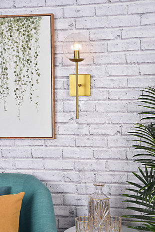 Neri 1 Light Brass And Clear Glass Wall Sconce, Brass/Clear, rollover