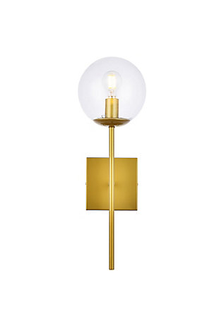 Neri 1 Light Brass And Clear Glass Wall Sconce, Brass/Clear, large