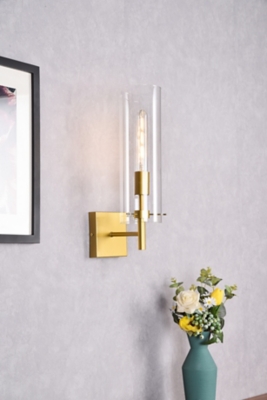 Savant 1 Light Brass Wall Sconce, Brass/Clear, large