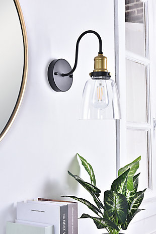 Felicity 1 Light Brass And Black Wall Sconce, Brass/Black/Clear, rollover