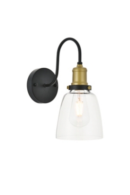 Felicity 1 Light Brass And Black Wall Sconce, Brass/Black/Clear, large