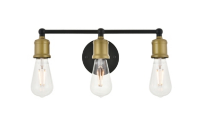 Serif 3 Light Brass And Black Wall Sconce, Brass/Black, large