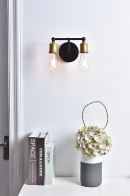 Serif 2 Light Brass And Black Wall Sconce, Brass/Black, rollover