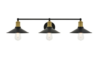 Etude 3 Light Brass And Black Wall Sconce, Brass/Black, large