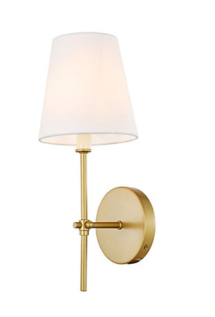 Mel 1 Light Brass And White Shade Wall Sconce, Brass/White, large