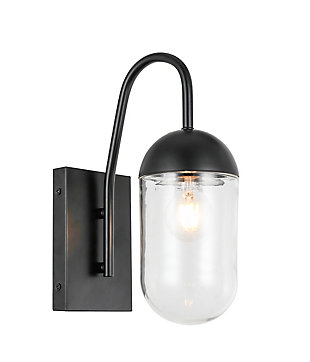 Kace 1 Light Black And Clear Glass Wall Sconce, Black/Clear, large