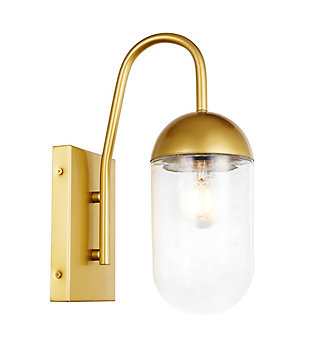 Kace 1 Light Brass And Clear Glass Wall Sconce, Brass/Clear, large