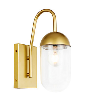 The Kace Collection wall sconce is a testament to art and beauty. Its ritzy style lets it fit effortlessly into a luxe setting, and its bright personality can immensely change the mood of a room. Let a single light illuminate your bathroom and powder room, or let multiple lights adorn your entryway and hallways to guide you and your guests into your home.Made of glass and metal | Glass cylinder-shaped shade | Modern-day retro style | Light illuminates upward | Easily mounted on wall | Uses e26 bulb (sold separately); compatible with led bulbs | Dimmable | No assembly required | Imported