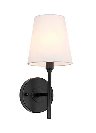 Illuminate your home with the Cason Collection wall sconce. Its elegant, clean lines will create a sense of peaceful minimalism while adding stylish personality to any room. Your guests will appreciate the beautiful light from within its linen shade, and also the classy style it exudes. This light is the perfect addition to any bathroom, powder room, or entryway.Made of metal and fabric | Linen shade | Modern-day retro style | Light illuminates upward | Easily mounted on wall | Uses e12 bulb (sold separately); compatible with led bulbs | Dimmable | No assembly required | Imported