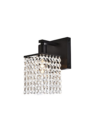 Phineas 1 Light Bath Sconce In Black With Clear Crystals, Black/Clear, large