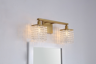 Phineas 2 Light Brass And Clear Crystals Wall Sconce, Brass/Clear, large