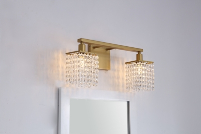 Phineas 2 Light Brass And Clear Crystals Wall Sconce, Brass/Clear, rollover