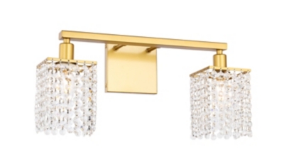 Phineas 2 Light Brass And Clear Crystals Wall Sconce, Brass/Clear, large