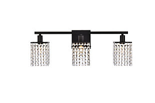 Phineas 3 Lights Bath Sconce In Black With Clear Crystals, Black, large