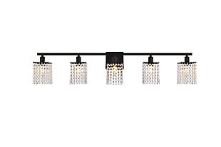 Phineas 5 Lights Bath Sconce In Black With Clear Crystals, Black/Clear, large