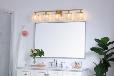 Phineas 5 Light Brass And Clear Crystals Wall Sconce, Brass/Clear, rollover