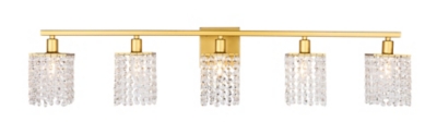 Phineas 5 Light Brass And Clear Crystals Wall Sconce, Brass/Clear, large