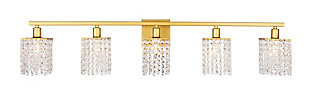 Phineas 5 Light Brass And Clear Crystals Wall Sconce, Brass/Clear, large