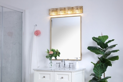 Ollie 4 Light Brass And Clear Crystals Wall Sconce, Brass/Clear, rollover