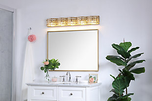 Ollie 5 Light Brass And Clear Crystals Wall Sconce, Brass/Clear, rollover