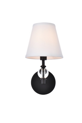 Bethany 1 Light Bath Sconce In Black With White Fabric Shade, Black/White, large