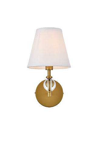 Bethany 1 Light Bath Sconce In Brass With White Fabric Shade, Brass/White, large