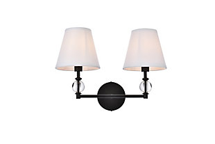 Bethany 2 Lights Bath Sconce In Black With White Fabric Shade, Black/White, large