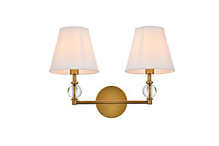 Bethany 2 Lights Bath Sconce In Brass With White Fabric Shade, Brass/White, large