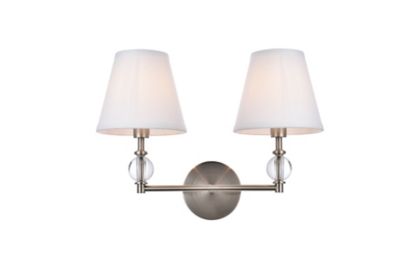 Bethany 2 Lights Bath Sconce In Satin Nickel With White Fabric Shade, Satin Nickel/White, large
