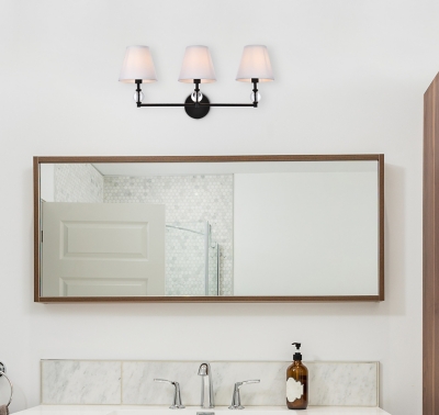 Bethany 3 Lights Bath Sconce In Black With White Fabric Shade, Black/White, rollover