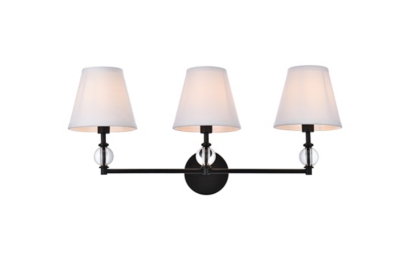 Bethany 3 Lights Bath Sconce In Black With White Fabric Shade, Black/White, large