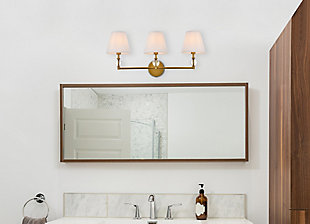 Bethany 3 Lights Bath Sconce In Brass With White Fabric Shade, Brass/White, rollover
