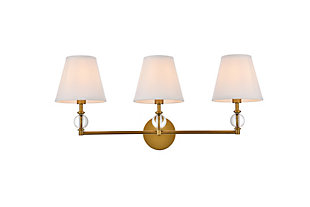 Bethany 3 Lights Bath Sconce In Brass With White Fabric Shade, Brass/White, large