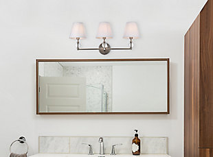 Bethany 3 Lights Bath Sconce In Satin Nickel With White Fabric Shade, Satin Nickel/White, rollover