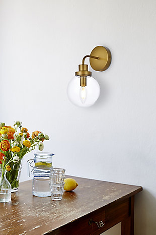 Hanson 1 Light Bath Sconce In Brass With Clear Shade, Brass/Clear, rollover