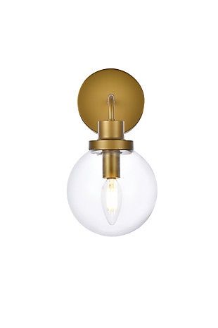In all of its auspicious glory, the Hanson Collection wall lamp will shine its felicitous light for you. As the light passes through the shade, it dances around with the shadows and puts a spotlight in your room. Whether it's in your entryway or bathroom, this wall lamp will surely please you and your guests. Made of glass and metal | Ideal for lighting the bathroom, hallway, and entryway | Easily mounted on the wall | Dimmable | Uses E12 bulb (sold separately) | No assembly required | Imported