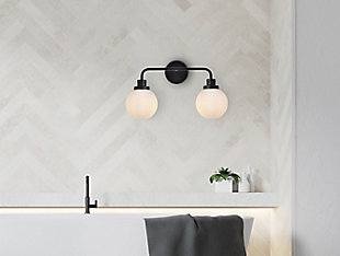 Hanson 2 Lights Bath Sconce In Black With Frosted Shade, Black/Frosted, rollover