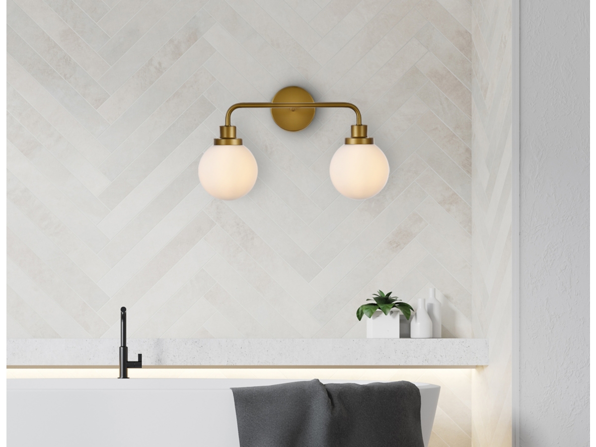Hanson 2 Lights Bath Sconce In Brass w Frosted Shade