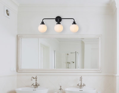 Hanson 3 Lights Bath Sconce In Black With Frosted Shade, Black/Frosted, rollover