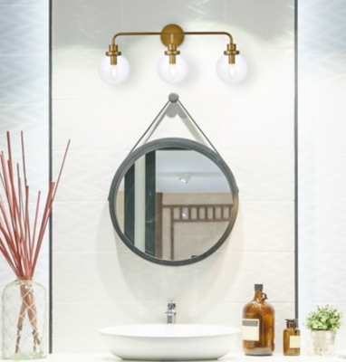 Hanson 3 Lights Bath Sconce In Brass With Clear Shade, Brass/Clear, rollover
