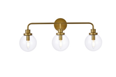 Hanson 3 Lights Bath Sconce In Brass With Clear Shade, Brass/Clear, large